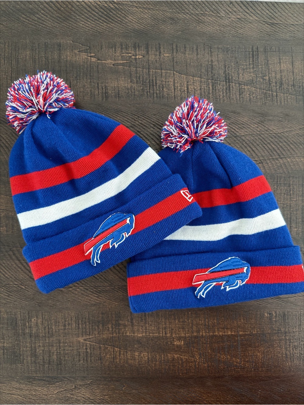 New Era Blue Red White Buffalo Bills Knit Pom Beanie